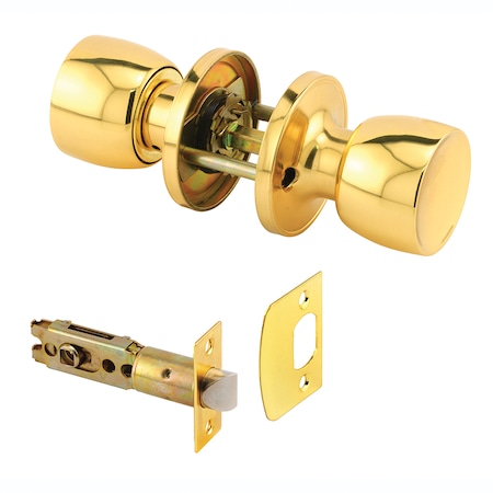 Prime-Line Passage Knob, Fits 2-3/8 in. and 2-3/4 in. Backset, Tulip, Brass (1 Set) MP65029